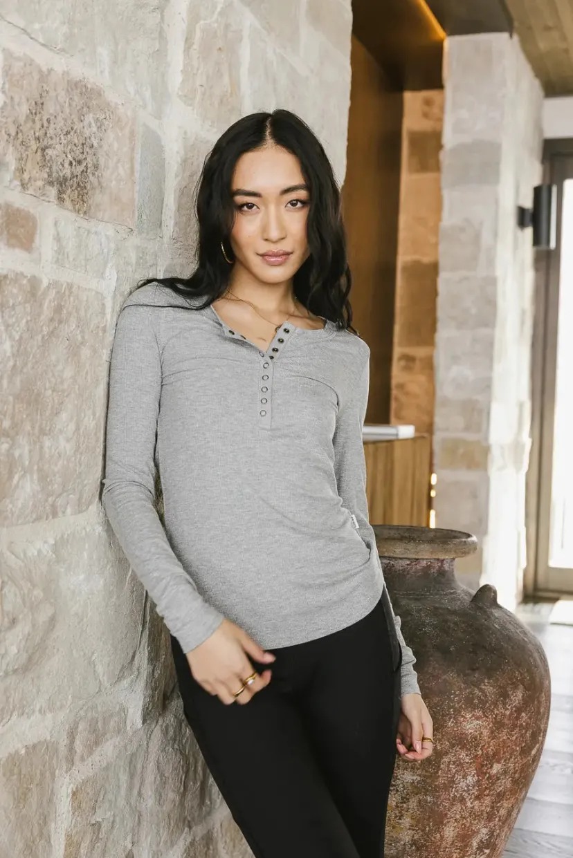 Tops | Essentials>Bohme Ivanna Henley Top in Grey