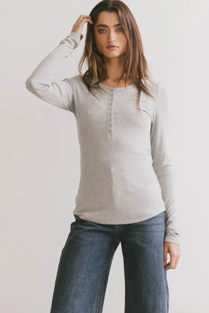 Tops | Essentials>Bohme Ivanna Henley Top in Grey