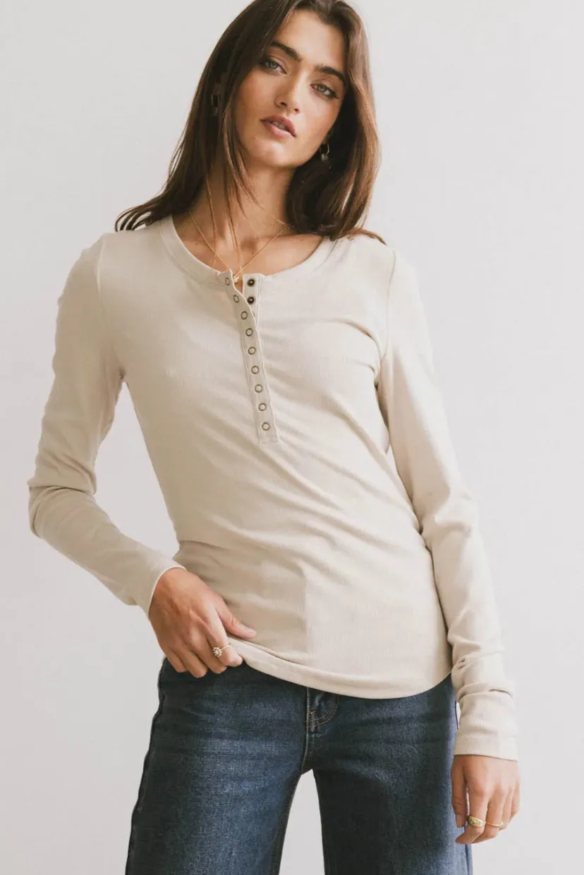 Tops | Essentials>Bohme Ivanna Henley Top in Natural