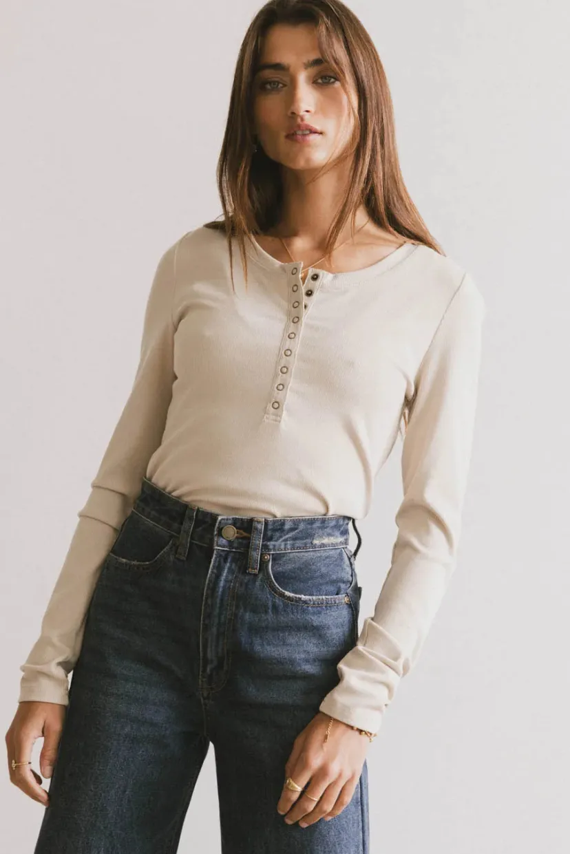 Tops | Essentials>Bohme Ivanna Henley Top in Natural