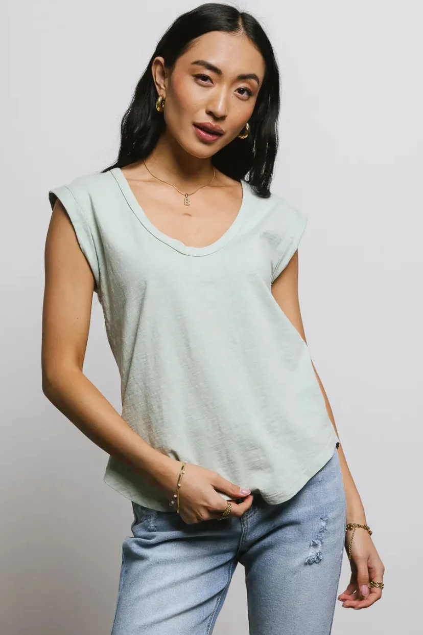 Tops | Essentials>Bohme Jaylene Muscle Tee in - FINAL SALE Sage