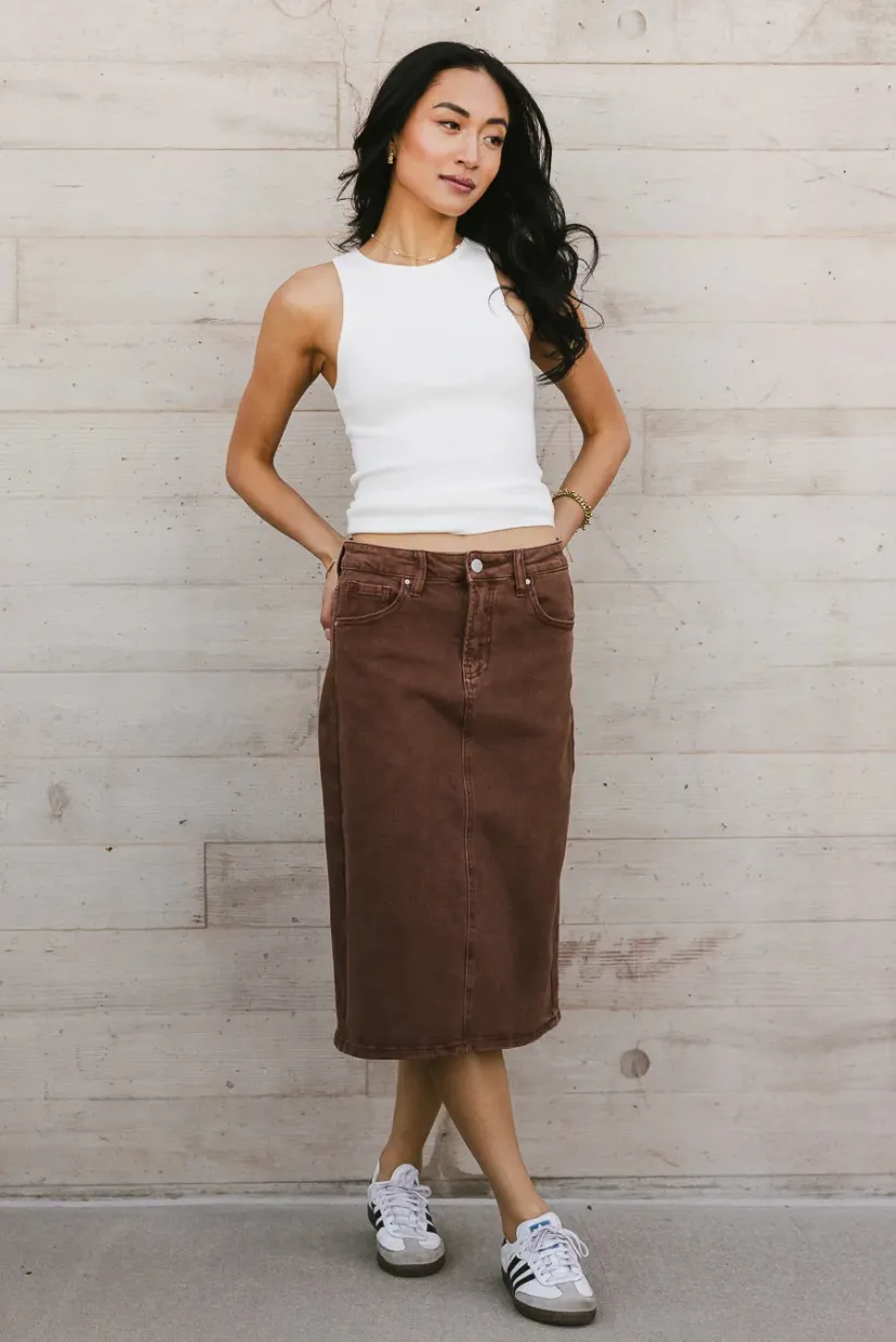 Skirts | All Bottoms>Bohme Jordan Denim Skirt in Brown