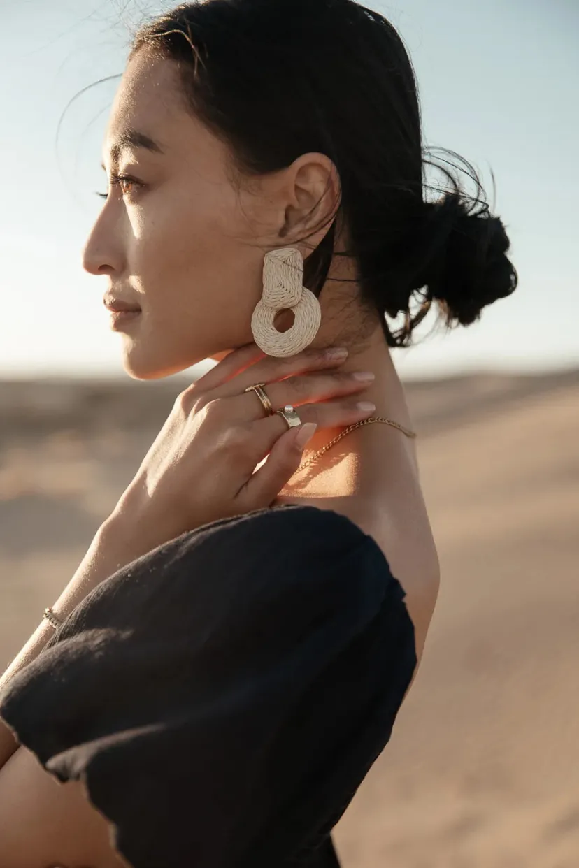 Jewelry>Bohme Juno Braided Straw Earrings in Ivory