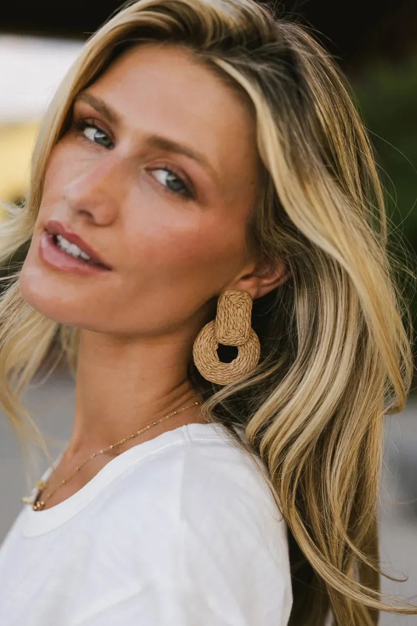 Jewelry>Bohme Juno Braided Straw Earrings in Tan