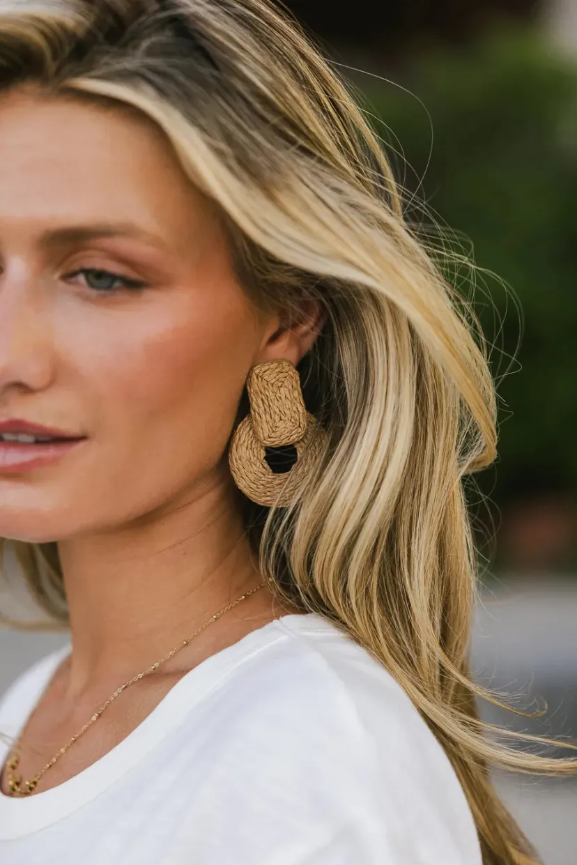 Jewelry>Bohme Juno Braided Straw Earrings in Tan