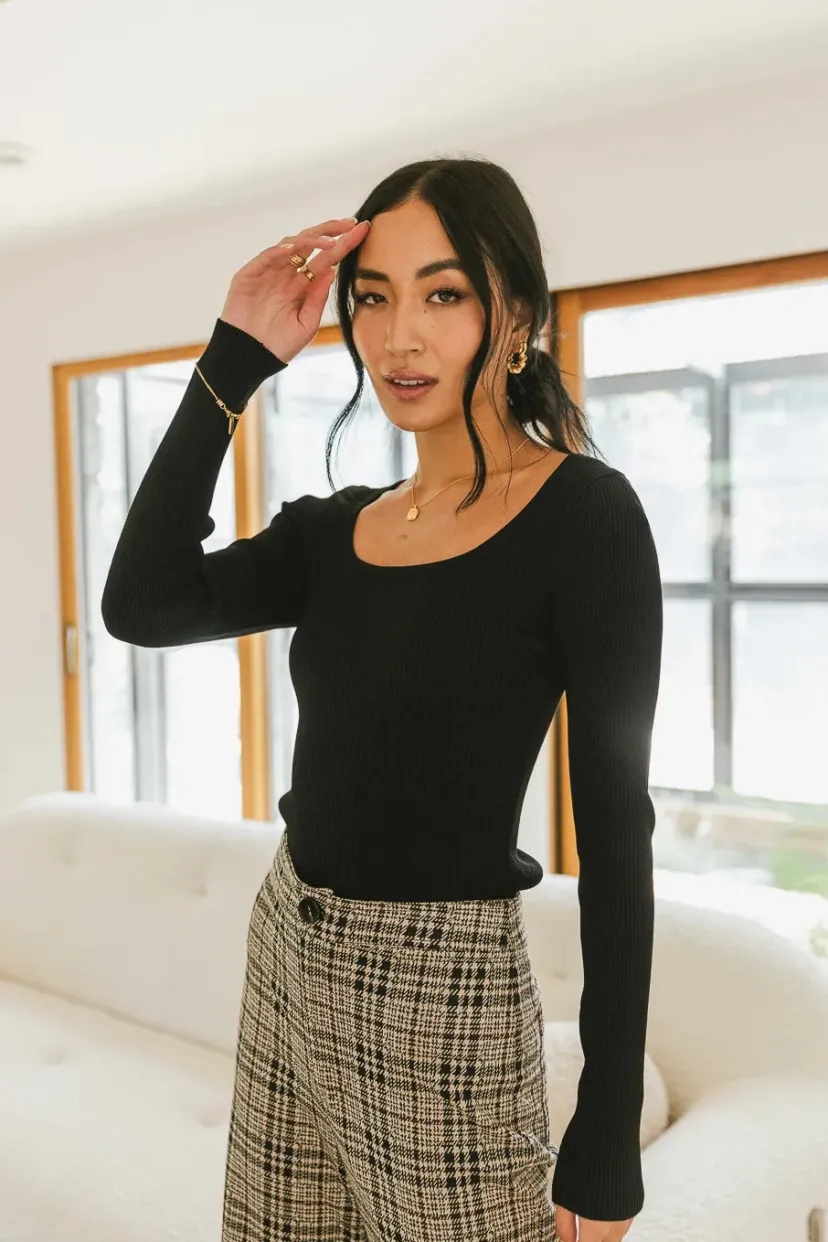 Tops | Sweaters>Bohme Kali Fitted Ribbed Sweater in Black