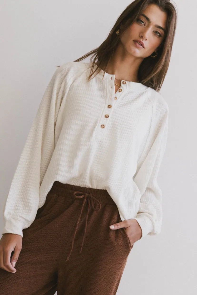 Tops | Tees & Tanks>Bohme Kami Henley Top in Oatmeal