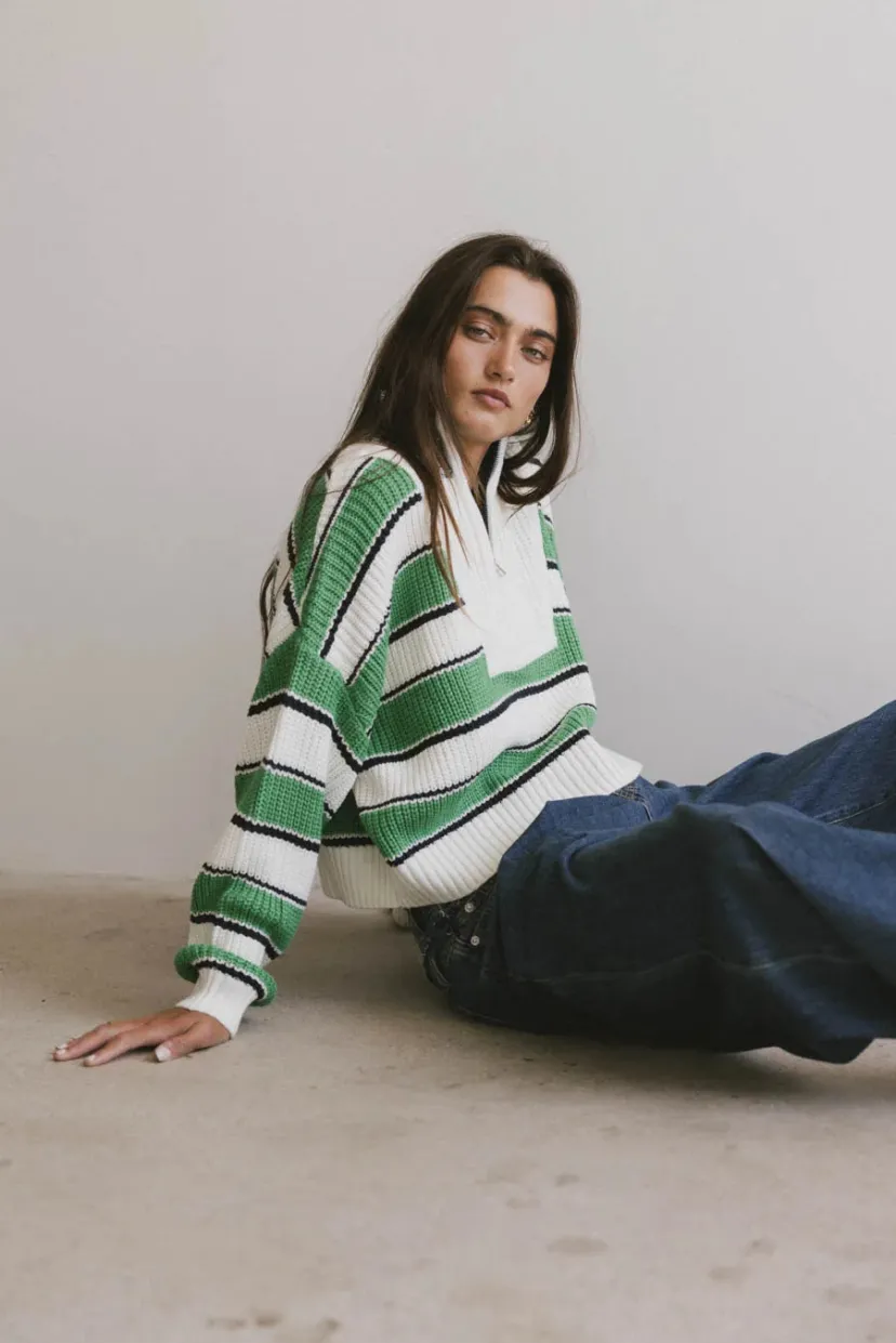 Tops | Sweaters>Bohme Kandy Half Zip Sweater in Green