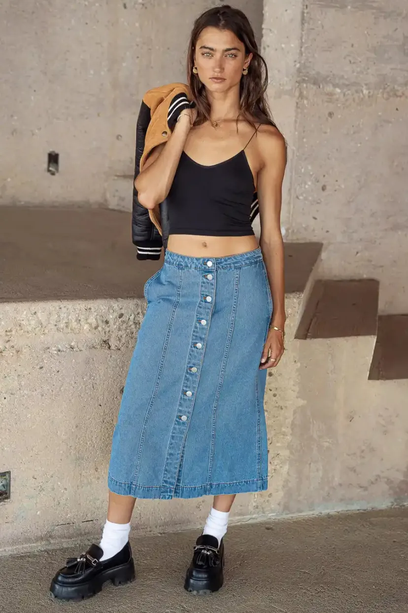 Skirts | All Bottoms>Bohme Kaylee Button Denim Skirt