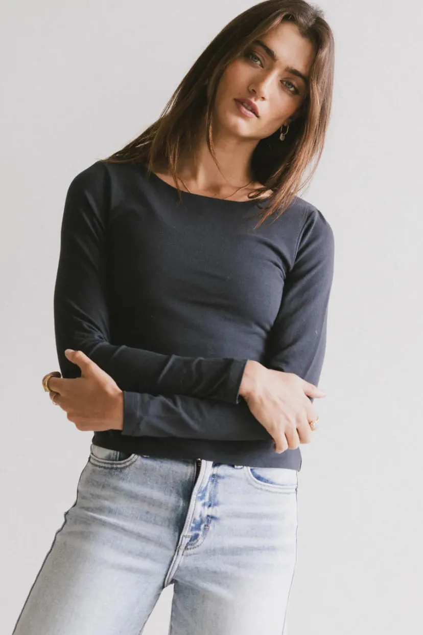 Tops | Essentials>Bohme Kendra Basic Top in Charcoal