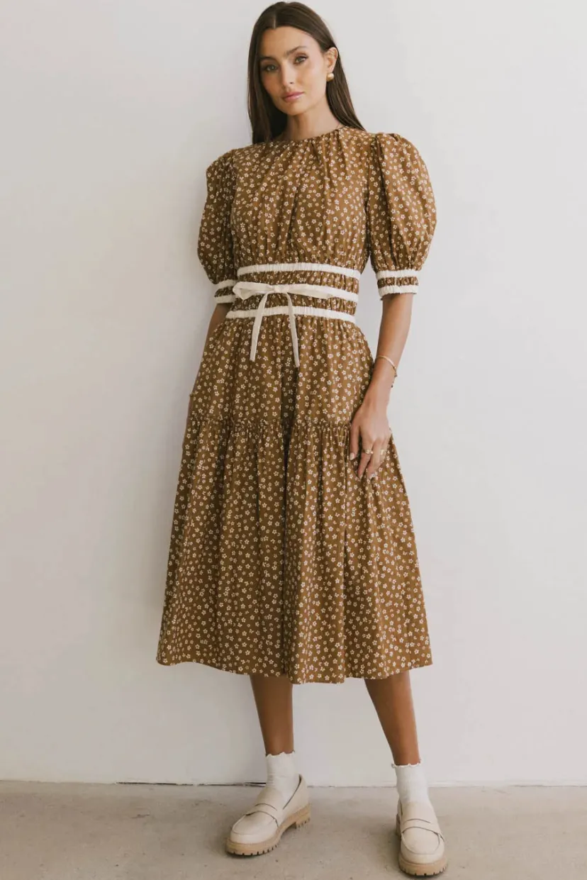 Dresses | Midi Dresses>Bohme Kendra Ditsy Floral Midi Dress in Brown