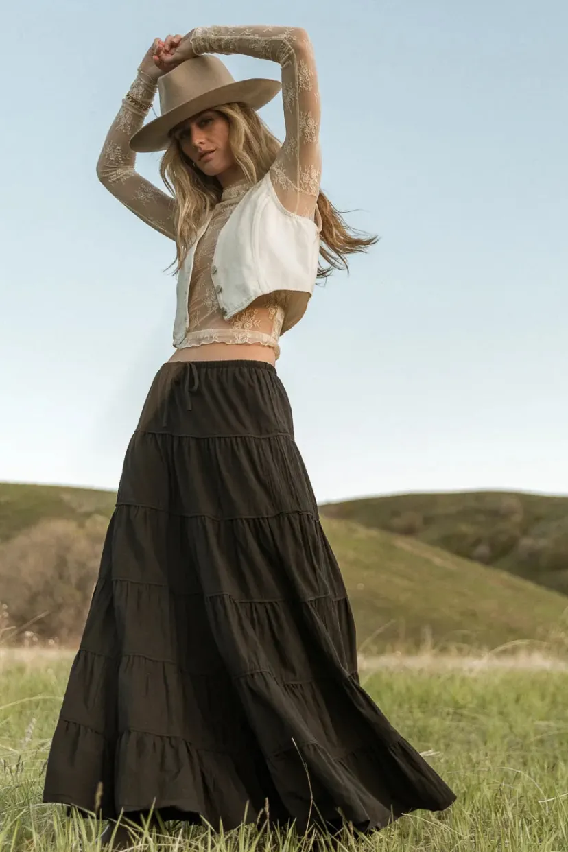 Skirts | All Bottoms>Bohme Kenzington Tiered Skirt Black