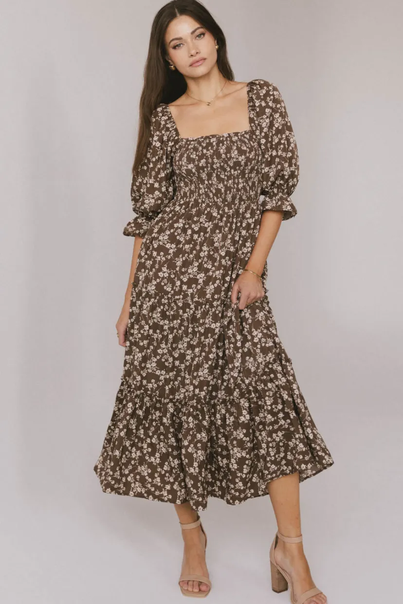 Dresses | Midi Dresses>Bohme Kiran Floral Maxi Dress in Brown