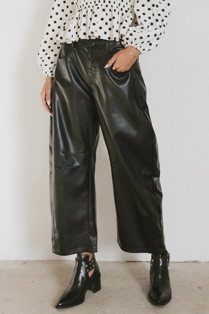 Pants | All Bottoms>Bohme Langston Vegan Leather Barrel Jeans in Black