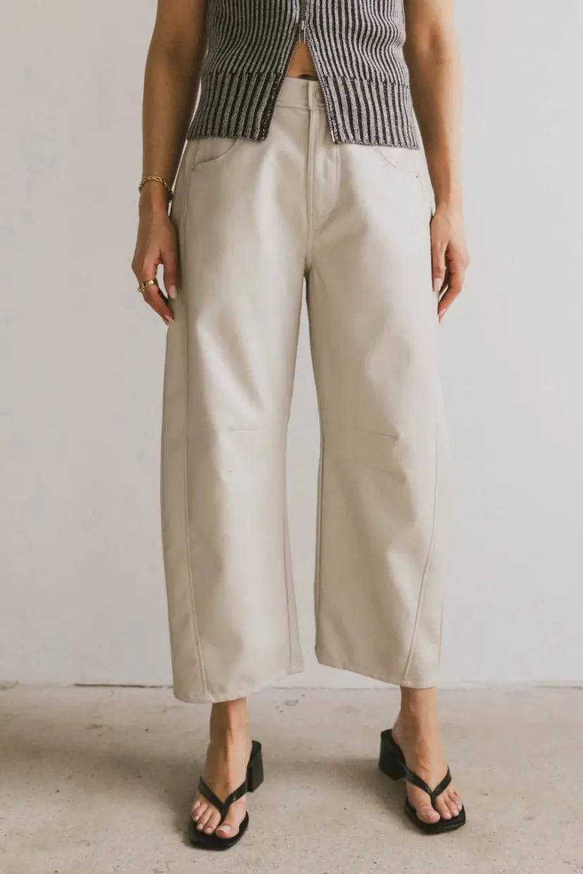 Pants | All Bottoms>Bohme Langston Vegan Leather Barrel Jeans in Sand