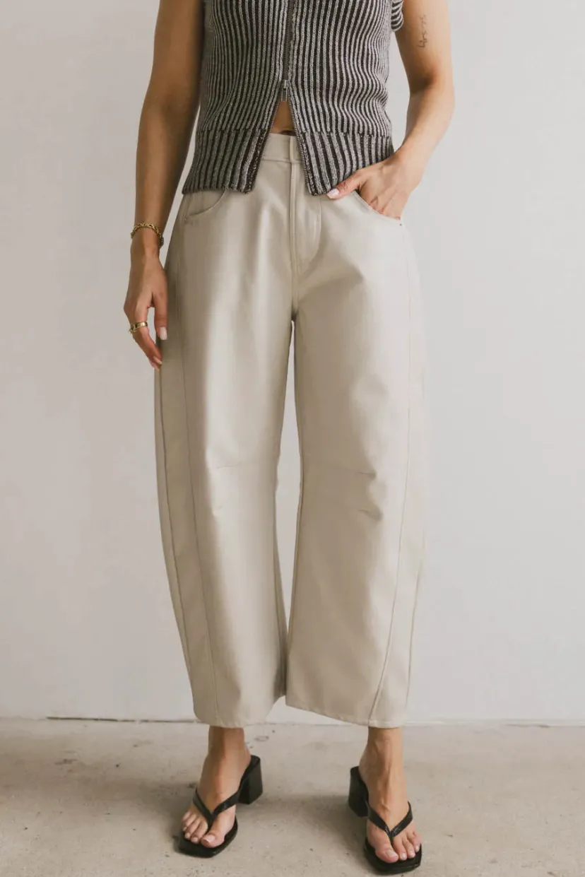 Pants | All Bottoms>Bohme Langston Vegan Leather Barrel Jeans in Sand