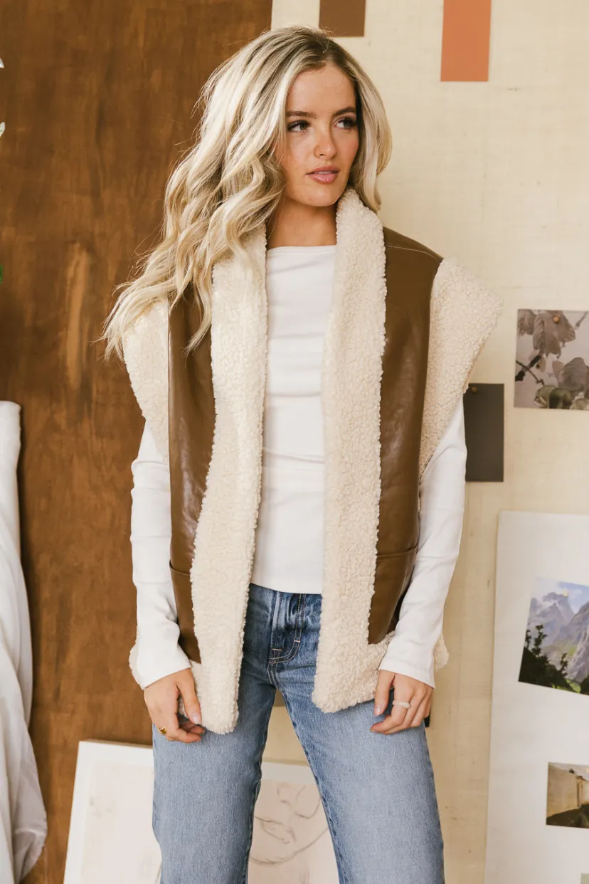 Vests>Bohme Last Night Sherpa Lined Vest in Brown