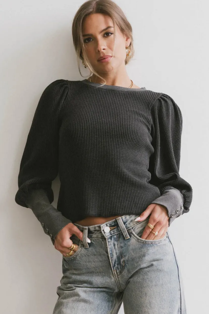 Tops | Tees & Tanks>Bohme Lettie Waffle Knit Top in Black