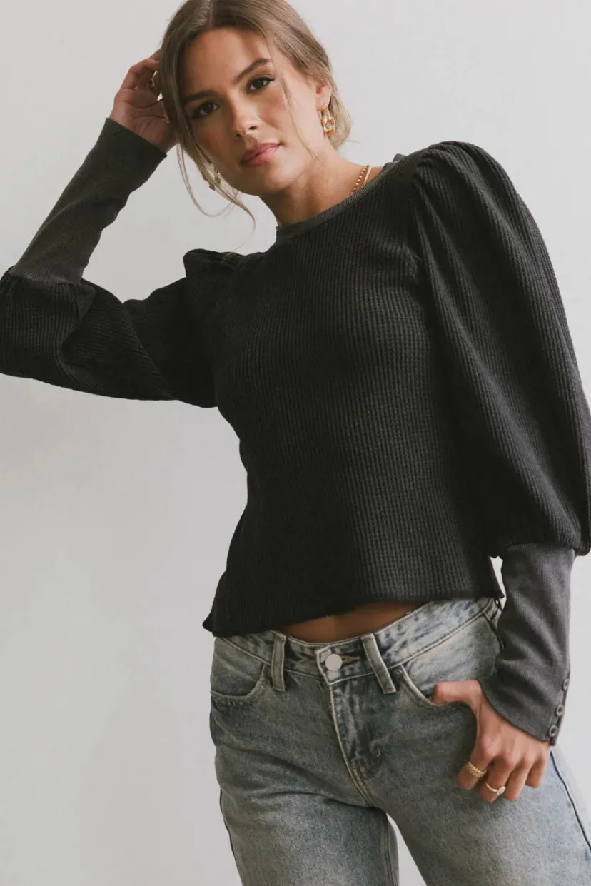 Tops | Tees & Tanks>Bohme Lettie Waffle Knit Top in Black