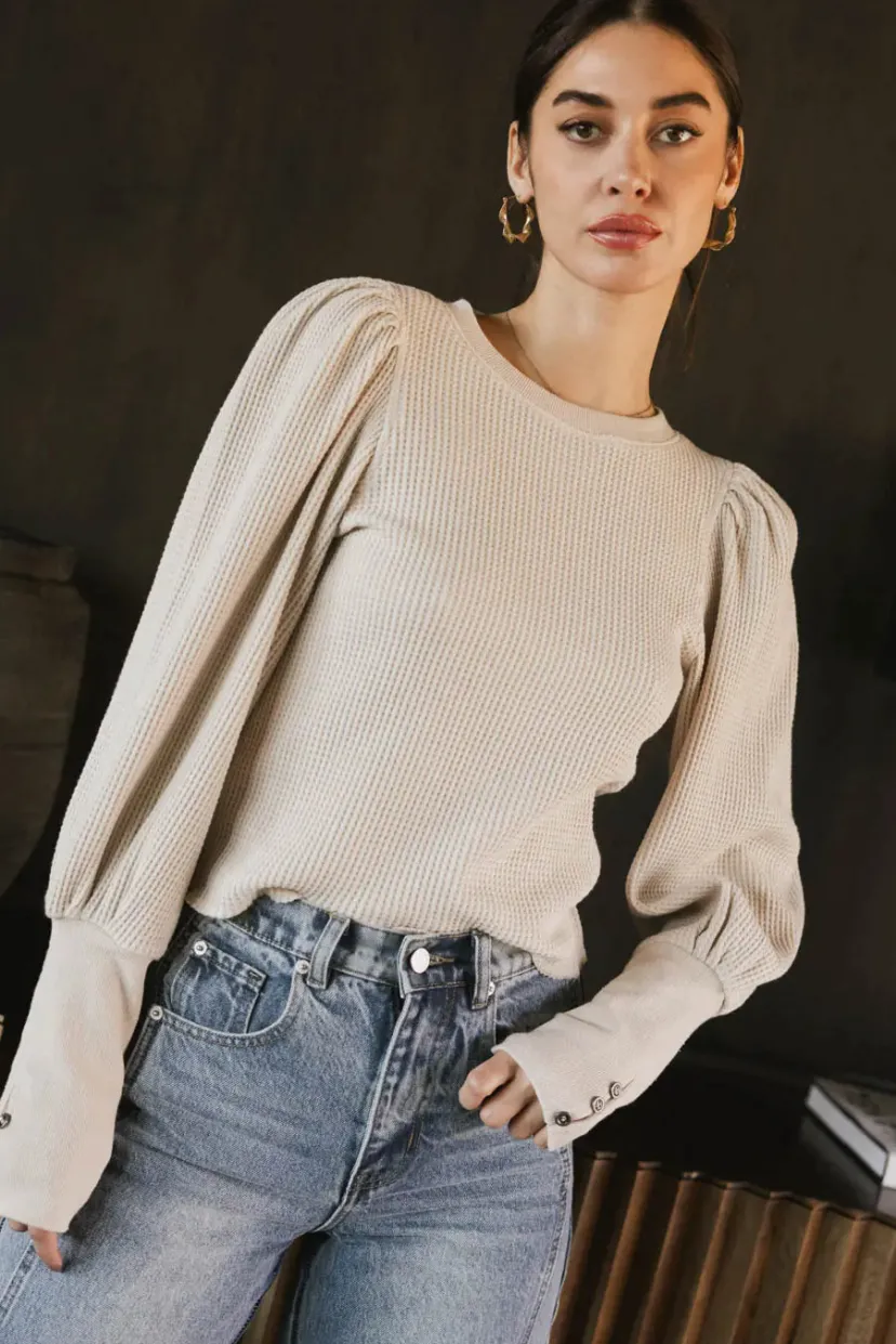 Tops | Tees & Tanks>Bohme Lettie Waffle Knit Top in Cream