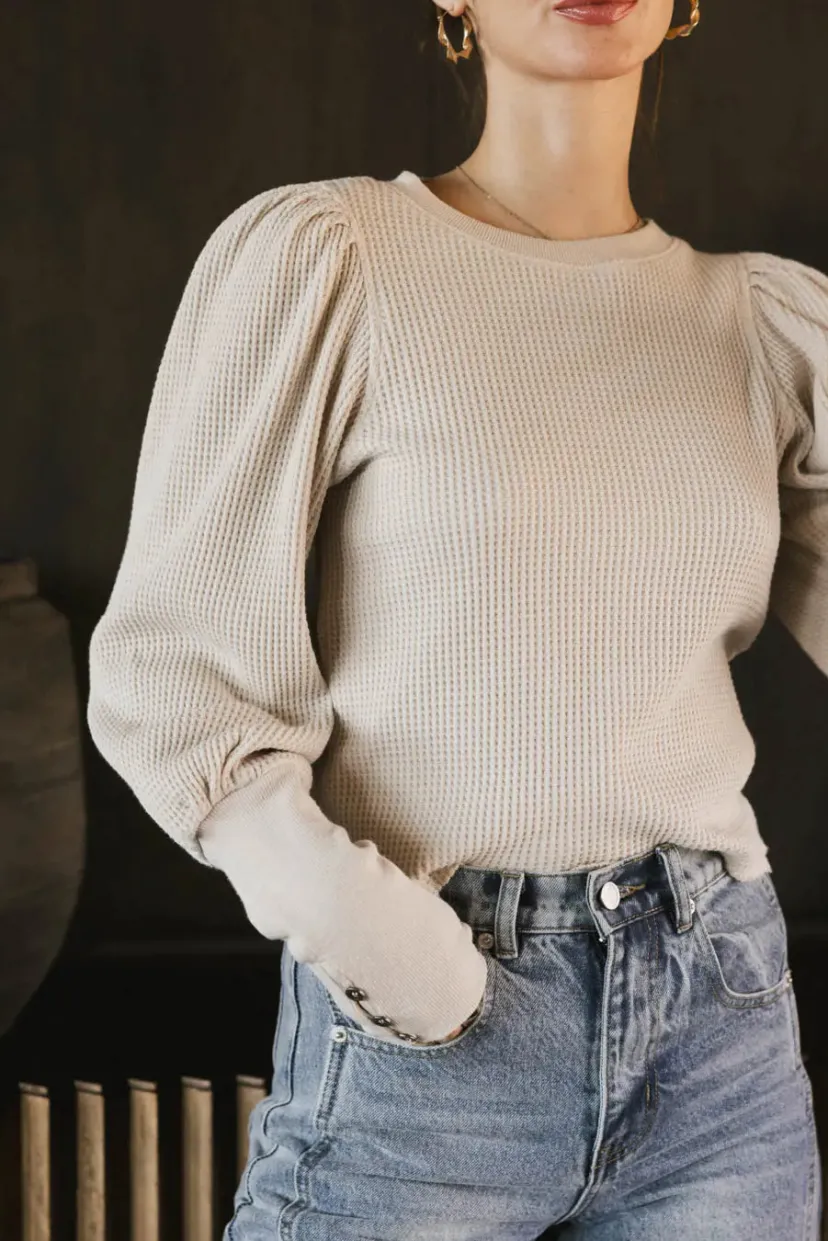 Tops | Tees & Tanks>Bohme Lettie Waffle Knit Top in Cream