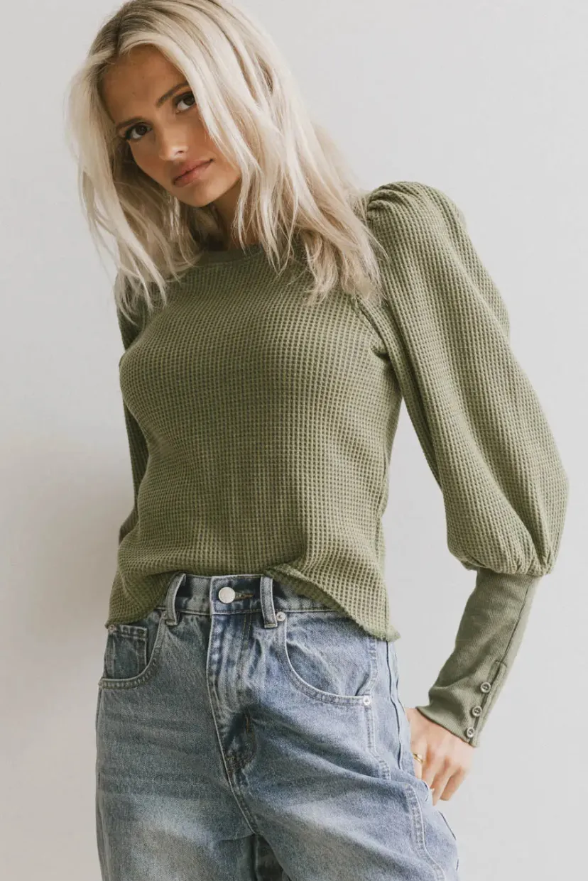 Tops | Tees & Tanks>Bohme Lettie Waffle Knit Top in Olive