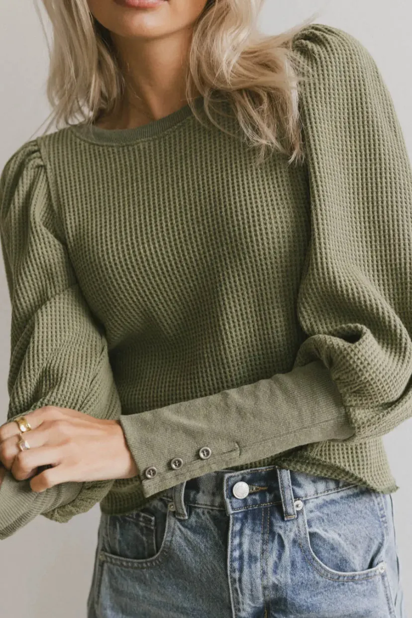 Tops | Tees & Tanks>Bohme Lettie Waffle Knit Top in Olive