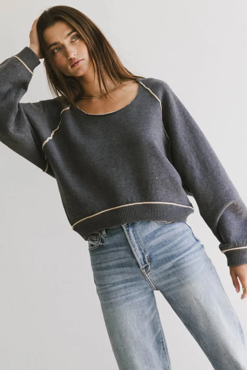 Tops | Sweaters>Bohme Lina Contrast Sweater Charcoal