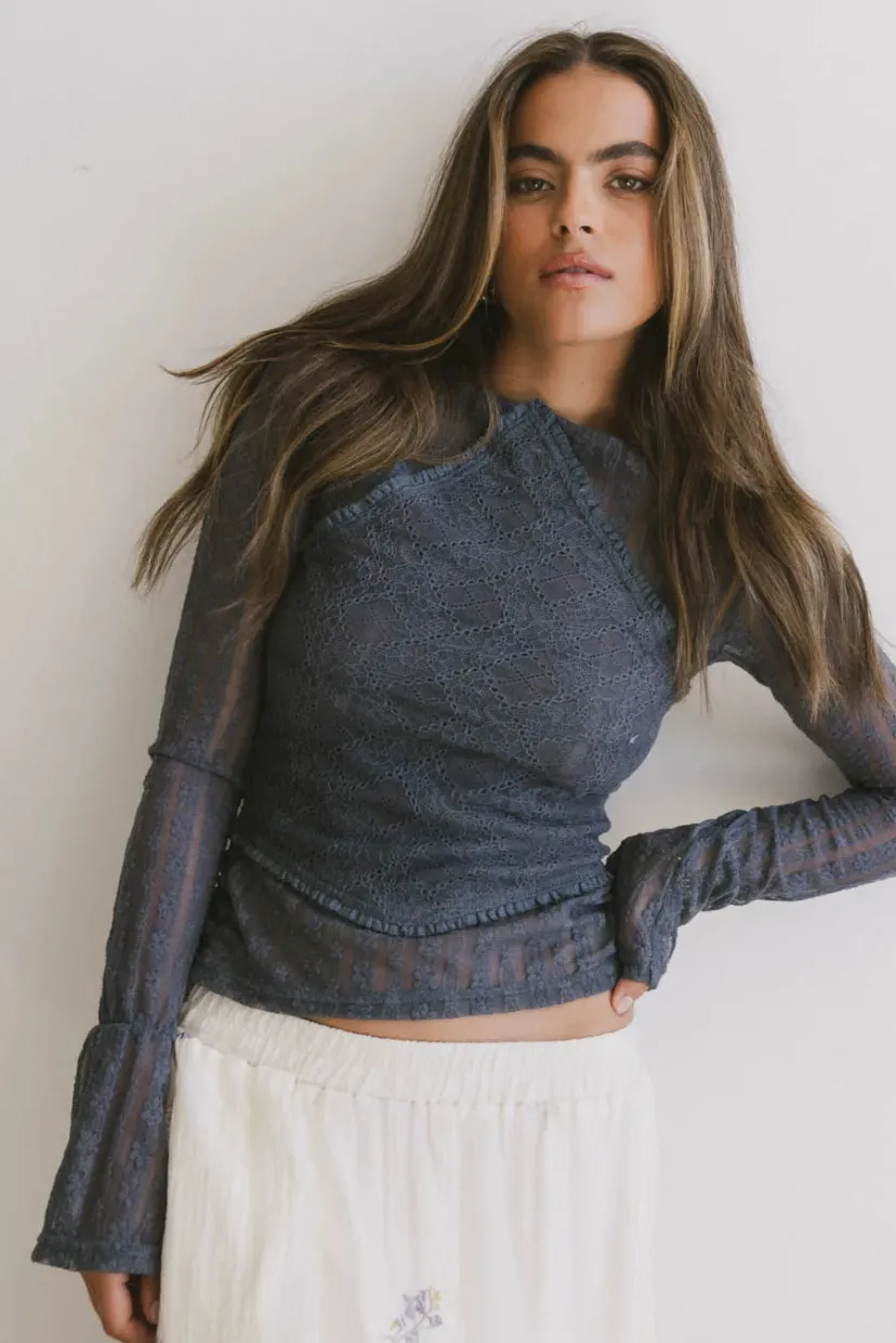 Tops | Essentials>Bohme Linnea Lace Top in Blue