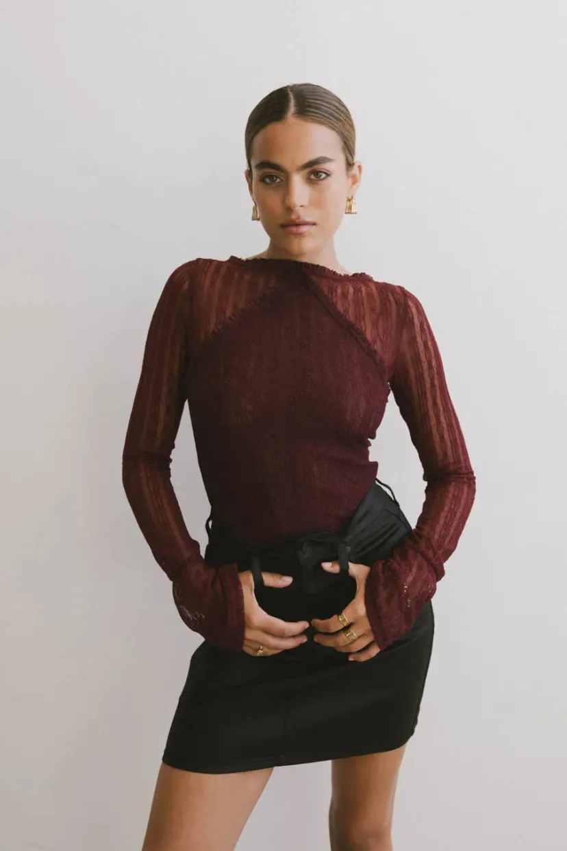 Tops | Essentials>Bohme Linnea Lace Top in Burgundy