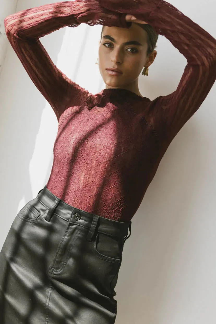 Tops | Essentials>Bohme Linnea Lace Top in Burgundy