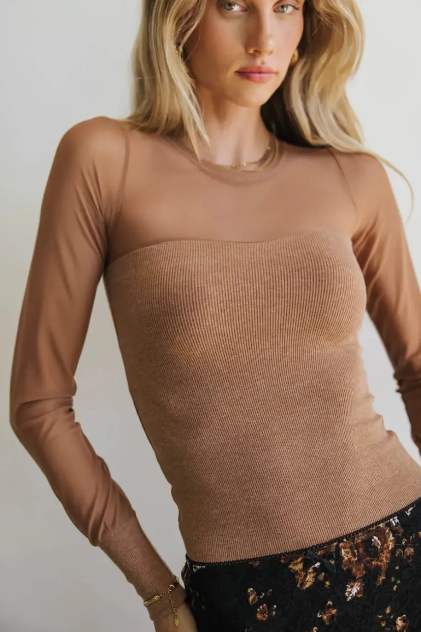 Tops | Tees & Tanks>Bohme London Mesh Top in Tan