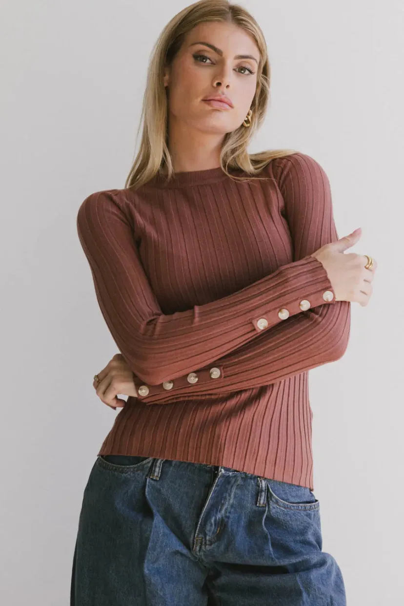 Tops | Sweaters>Bohme Lonnie Button Sleeve Sweater in Brown