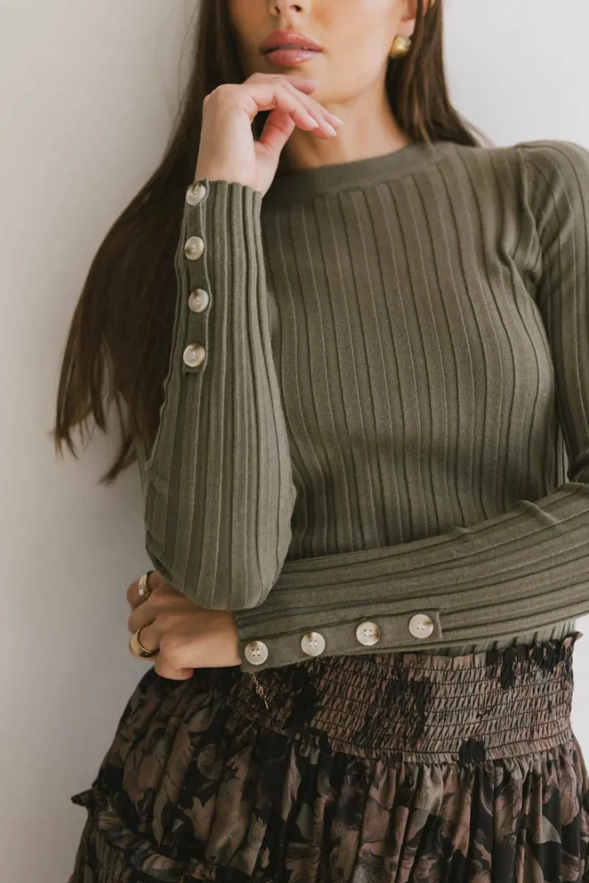 Tops | Sweaters>Bohme Lonnie Button Sleeve Sweater in Green