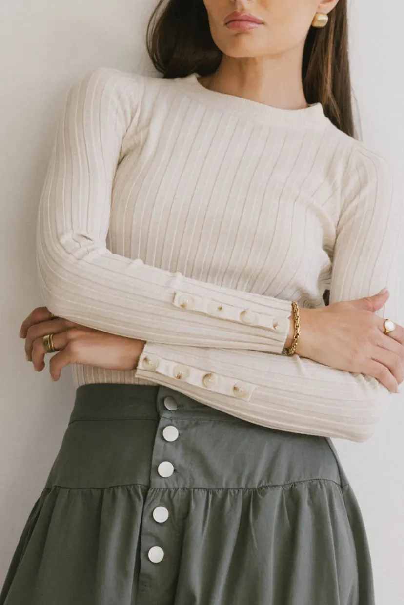 Tops | Sweaters>Bohme Lonnie Button Sleeve Sweater in Oatmeal