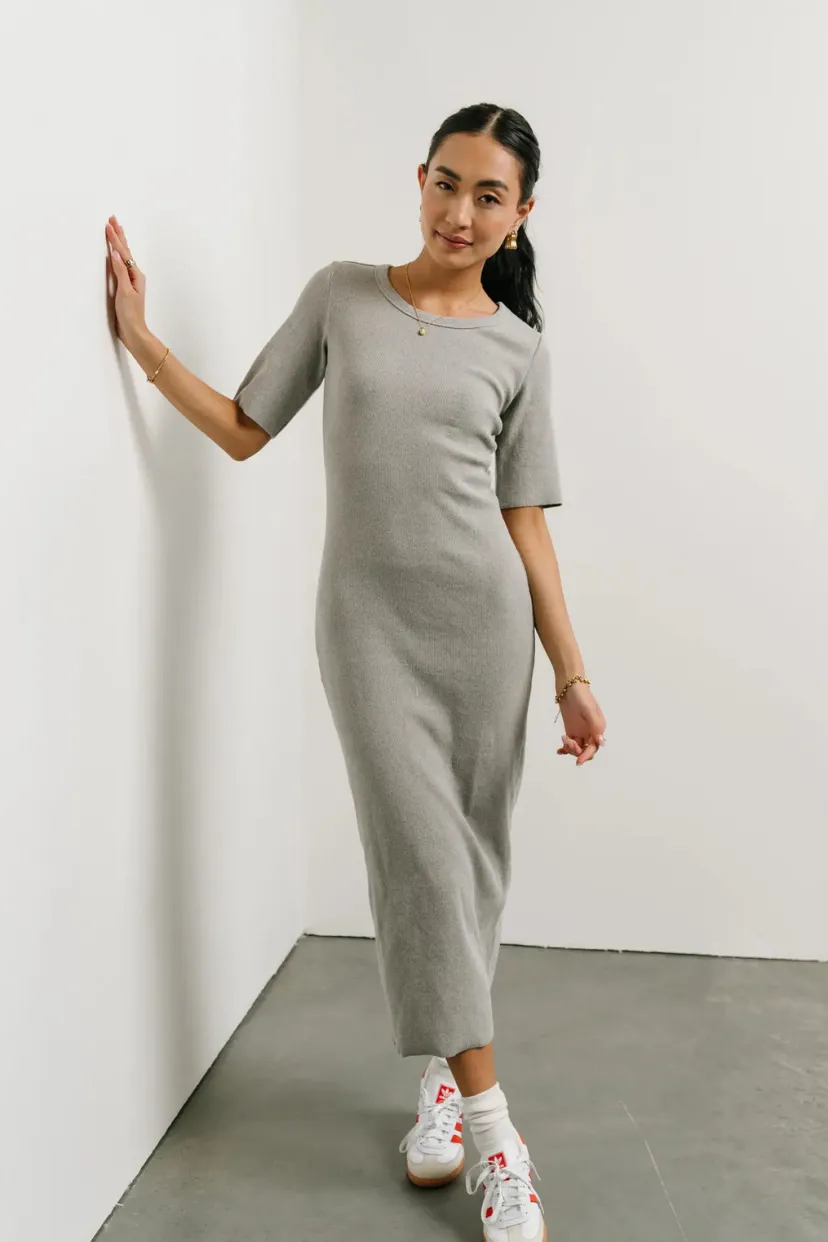 Dresses | Midi Dresses>Bohme Lori Ribbed Dress in - FINAL SALE Grey