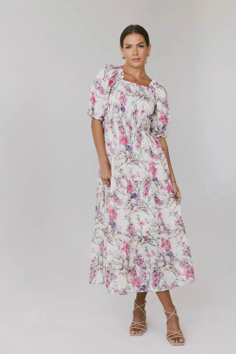 Dresses | Midi Dresses>Bohme Luciana Floral Smocked Midi Dress