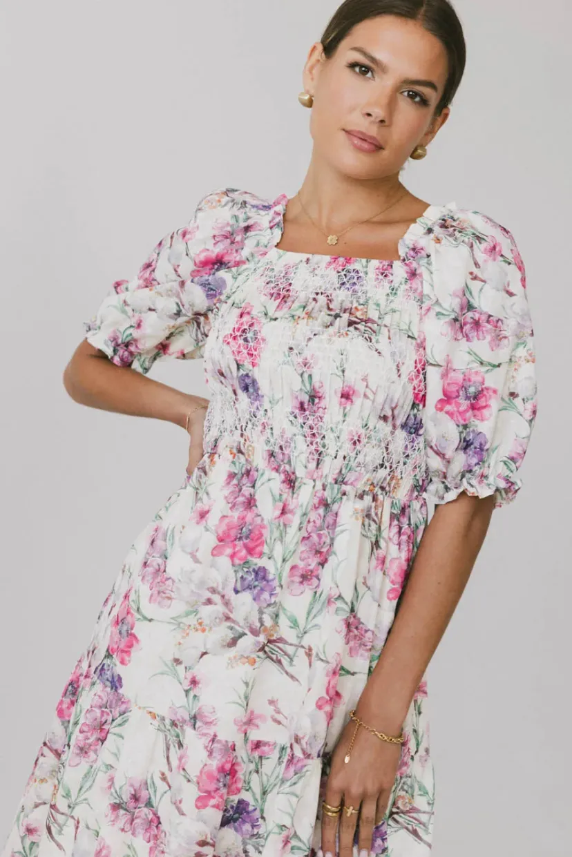 Dresses | Midi Dresses>Bohme Luciana Floral Smocked Midi Dress