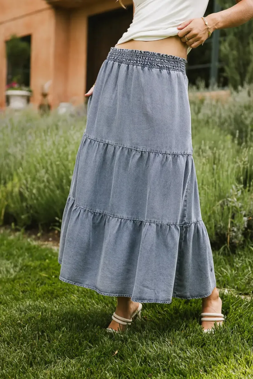 Skirts | All Bottoms>Bohme Lucy Tiered Denim Skirt