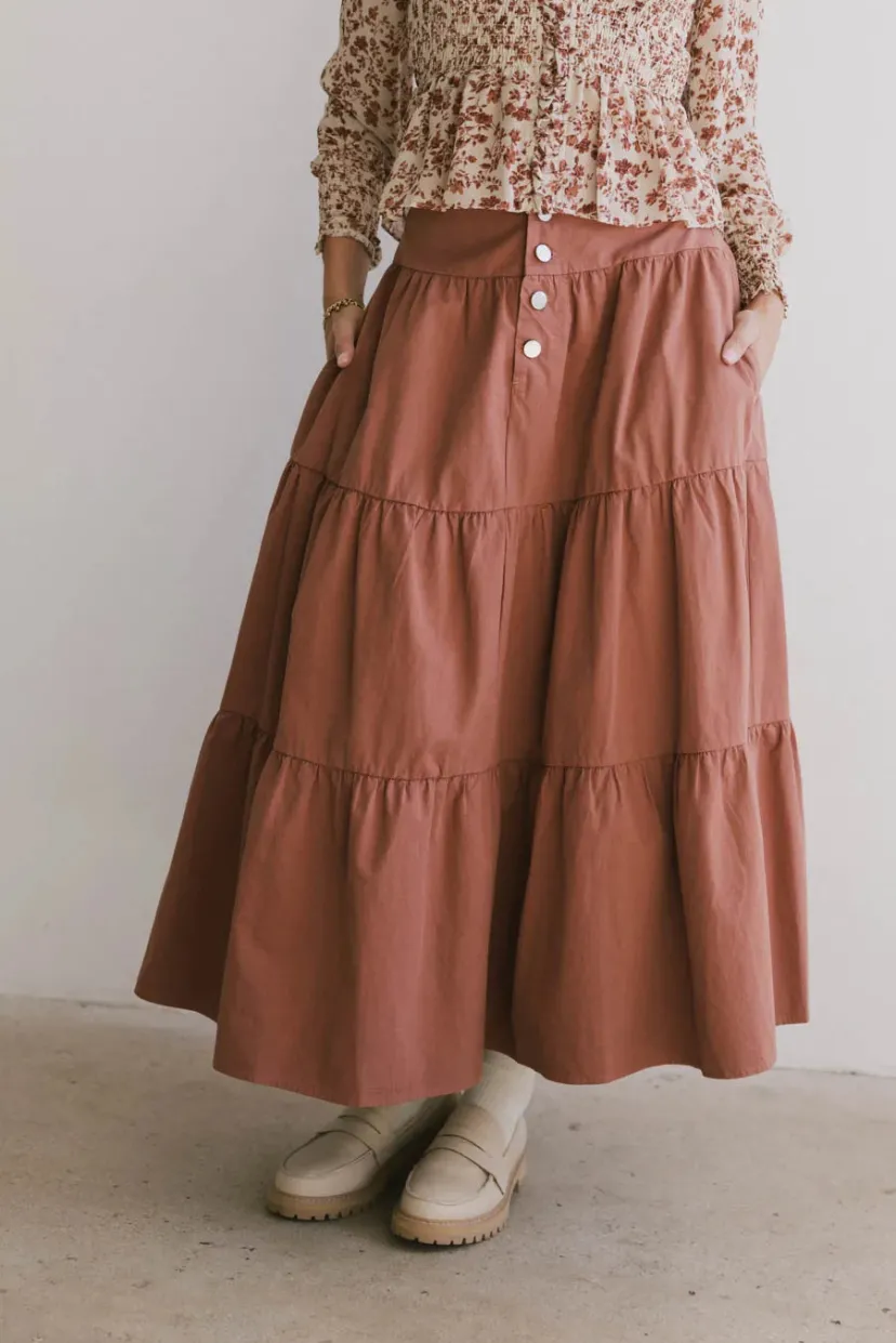 Skirts | All Bottoms>Bohme Luna Tiered Maxi Skirt in Mauve