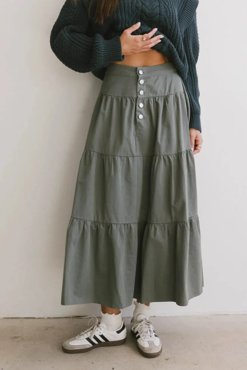 Skirts | All Bottoms>Bohme Luna Tiered Maxi Skirt in Sage