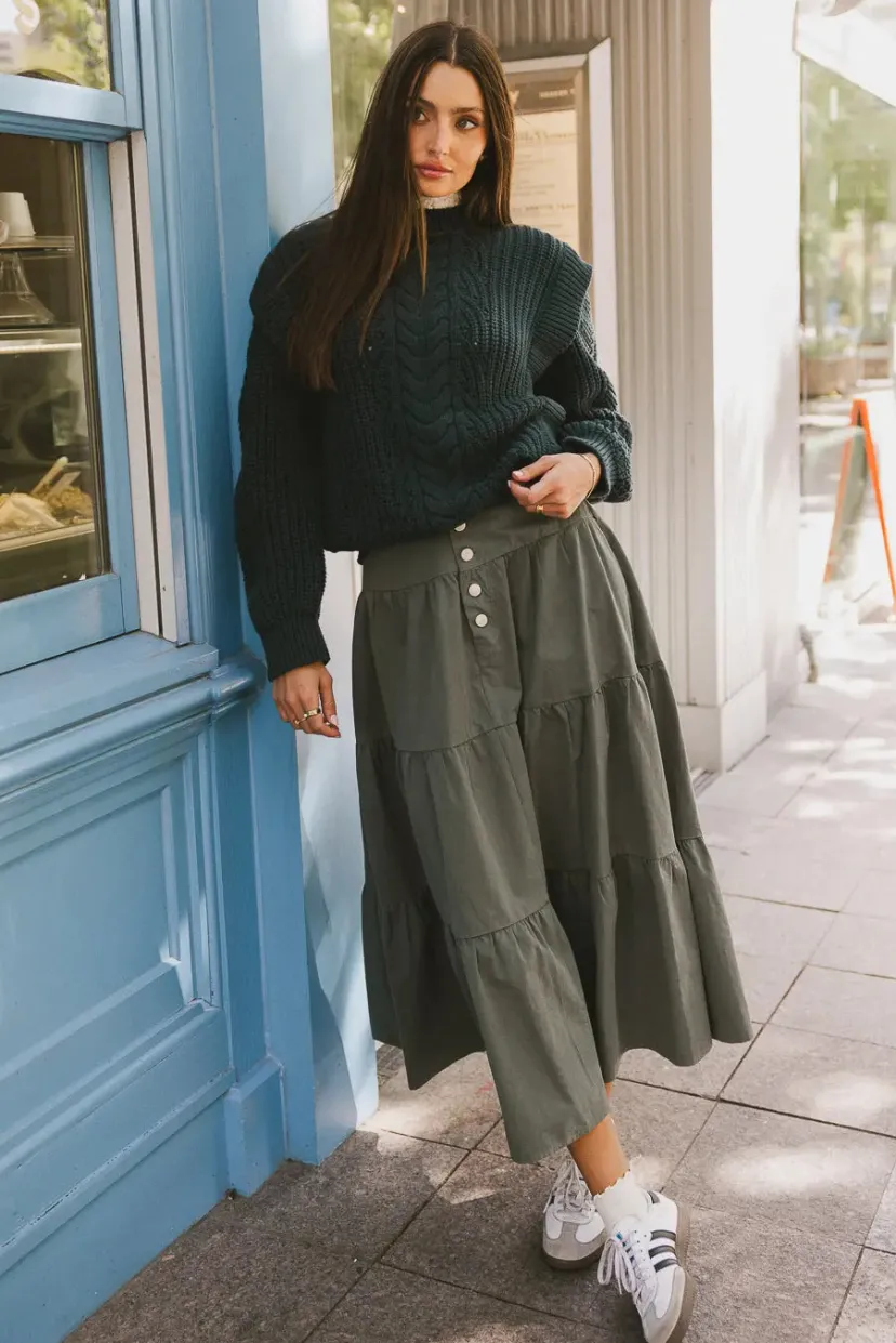 Skirts | All Bottoms>Bohme Luna Tiered Maxi Skirt in Sage