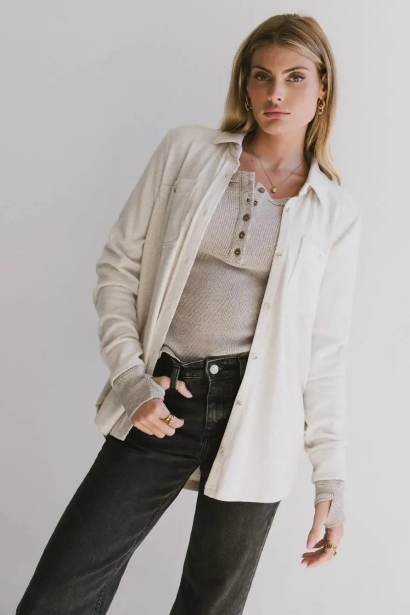 Tops>Bohme Mada Fleece Button Up in Oatmeal