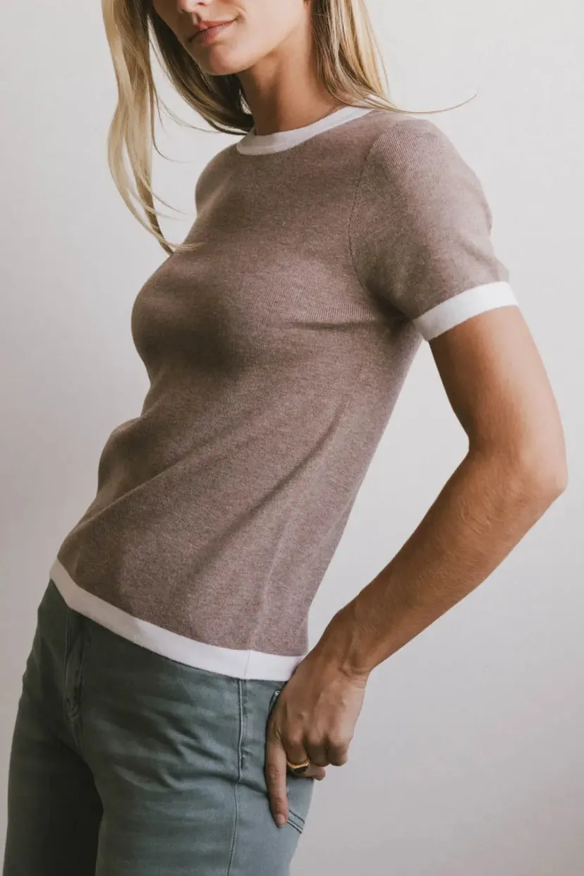 Tops | Sweaters>Bohme Maddie Ringer Sweater Top in Taupe