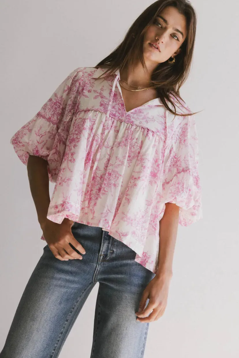 Tops | Blouses>Bohme Madison Floral Blouse in Pink