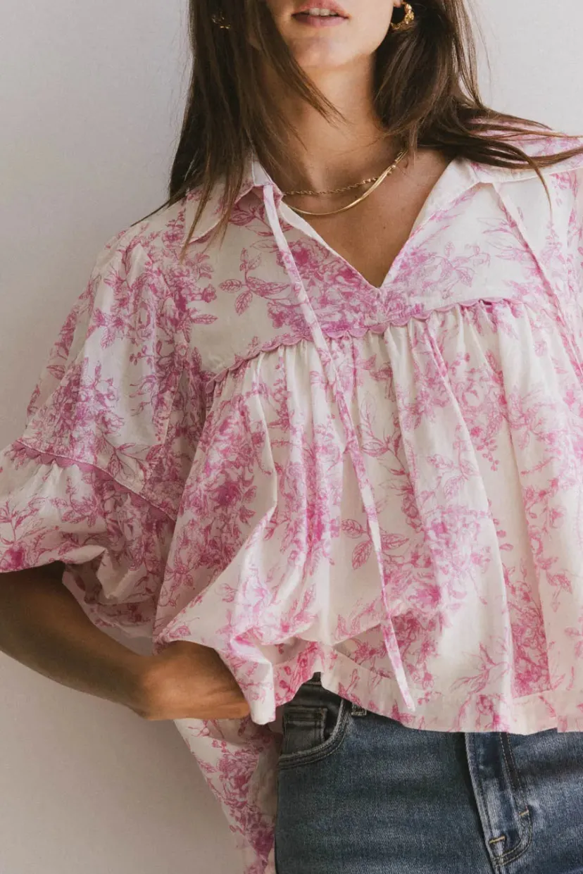 Tops | Blouses>Bohme Madison Floral Blouse in Pink