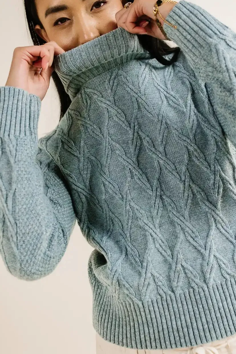 Tops | Sweaters>Bohme Maeve Turtleneck Sweater in Blue