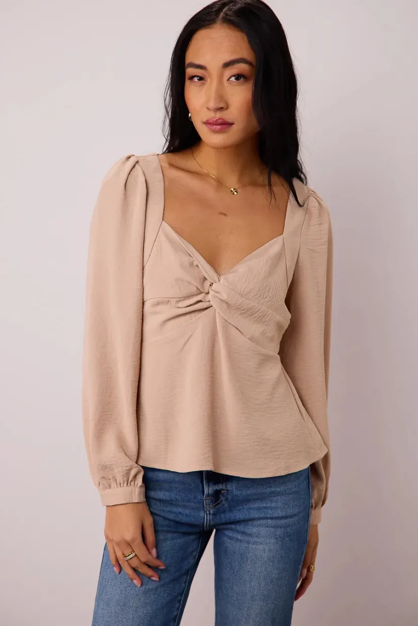 Tops | Blouses>Bohme Maeve Twist Front Blouse in Beige