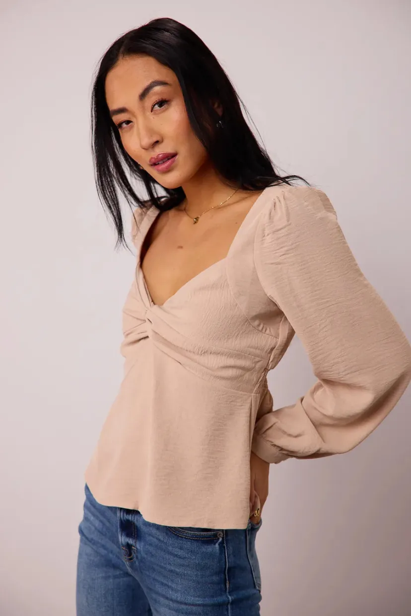 Tops | Blouses>Bohme Maeve Twist Front Blouse in Beige