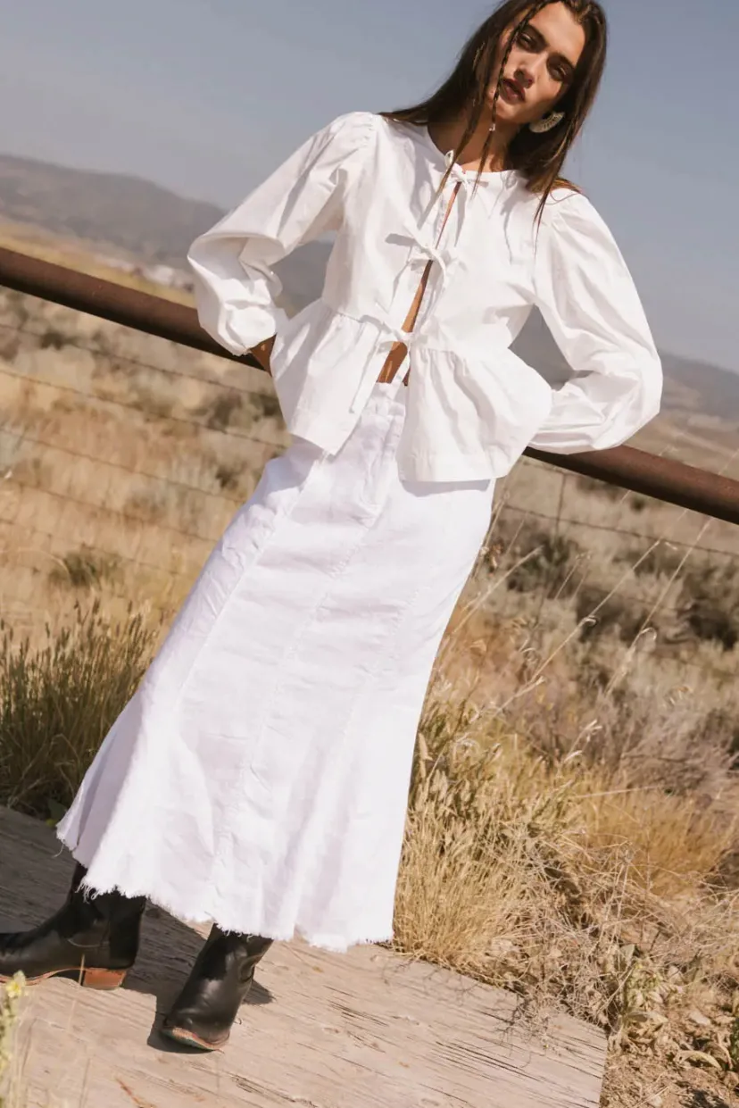 Tops | Blouses>Bohme Maggie Peplum Tie Blouse in White